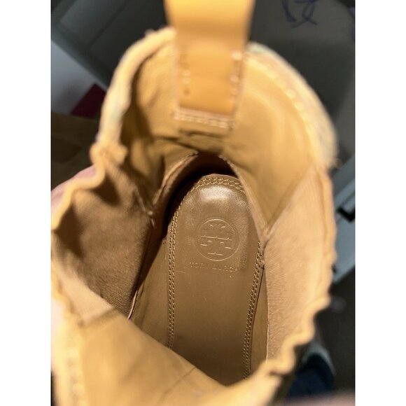 Women’s Tory Burch Stafford Tan Suede Leather Ankle Lug Sole Heeled Booties 7.5 - Picture 7 of 10